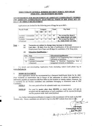 BSF Assistant Commandant Vacancies, 15 Posts, Engineers are eligible to apply 