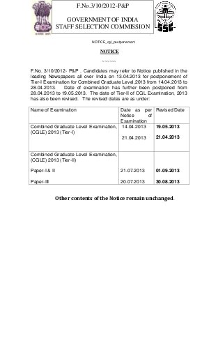 SSC CGL 2013 Notification