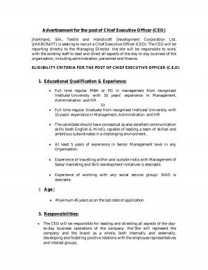 Jharkhand Silk, Textile and Handicraft Development Corporation CEO Vacancy