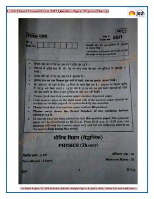 CBSE Class 12 Physics Question Paper 2017