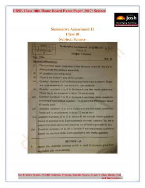 class 10 science KV exam paper 2017