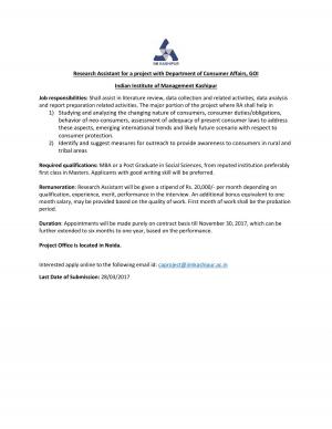 IIM Kashipur Issued Notifications for Research Assistant post  