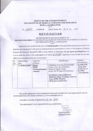 VIMSAR Issued Notifications for 02 Junior Radiographer Posts