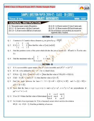 CBSE Class 12 Mathematics Sample Paper 2017