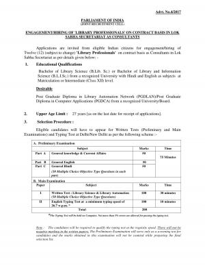 Parliament of India hiring for 40 Housekeeper Grade-III, Library Professionals and Other Posts