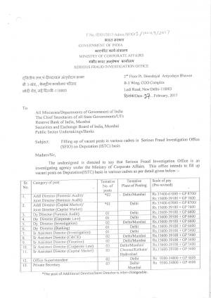 SFIO Recruitment 2017 for 28 Private Secretary, Sr. Assistant Director & Other posts