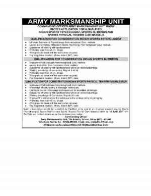 Army Marksmanship Unit Requires Services of Sports Physical Trainer cum Masseur, Apply for 7 Posts