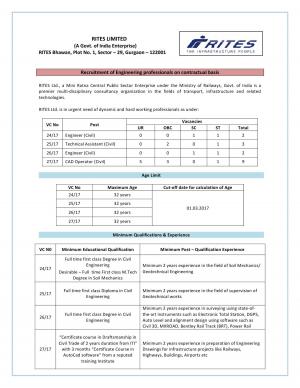 RITES LIMITED Issued Applications for 16 CAD Operators, Technical Assistant, and Other Posts