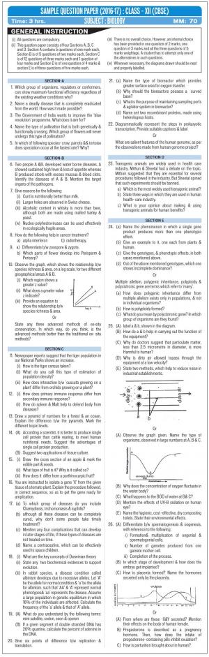 CBSE Class 12 Biology Sample Paper 2017