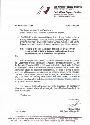 RVNL Issued Applications for 3 Assistant Manager, Sr. Executives and Other Posts