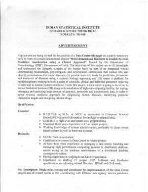 Official Notification for Data Centre Manager 