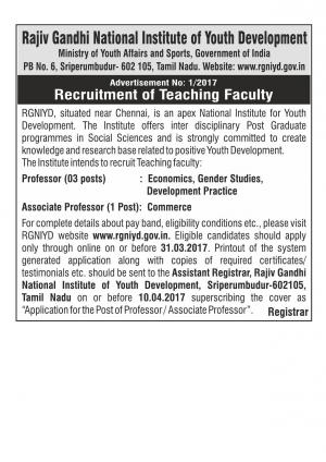 RGNIYD Faculty Recruitment, Apply for 4 Professor and Associate Professor Posts