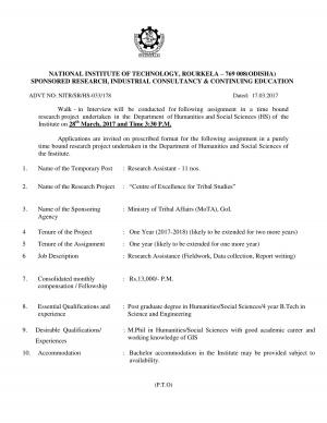 NIT, Rourkela to Recruit 11 Research Assistant Posts