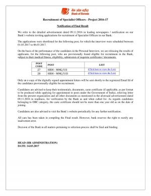 BOB Specialist Officer HRM Result