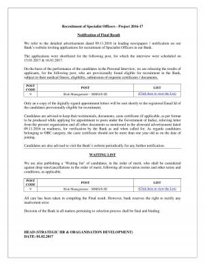 BOB Specialist Officer Risk Management Result