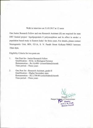 WB Health Issued Notifications for Junior Research Fellow and Research Assistant Posts 