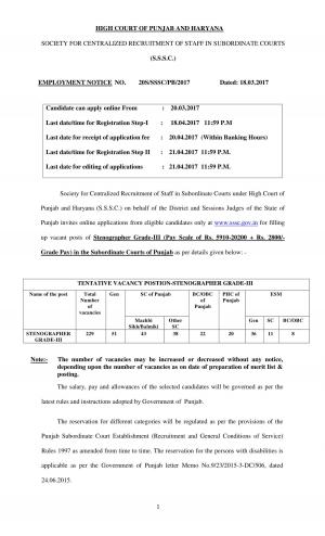 229 Stenographer Grade III Vacancies at High Court of Punjab and Haryana, Apply Now