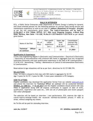 Engineering Jobs, Apply for 2 Technical Officer Posts at ECIL Recruitment 