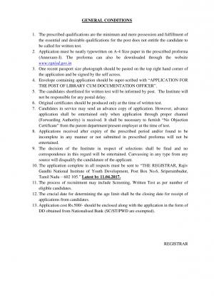 RGNIYD Recruitment 2017 for 01 Post of Library cum Documentation Officer on Regular Basis