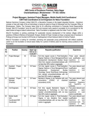 NALCO is Hiring for 14 Project Manager, Assistant Project Manager, Civil Engineer and Other Posts