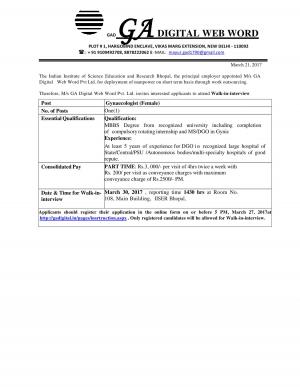 IISERB Hiring 04 Gynecologists (Female) and Other Posts; Appear for Interview from 30 March 