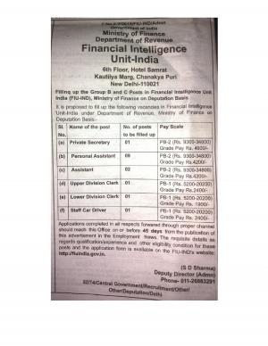 FIU-IND invited applications for 15 Personal Assistant, Assistant and Other Posts