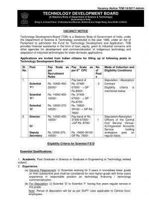 Interested in Research? Apply for 4 Scientist posts with Technology Development Board