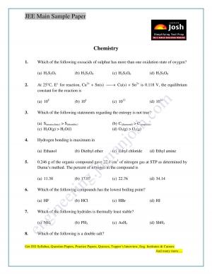JEE Main Sample Paper Set 11 Chemistry Questions