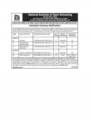 NIOS Recruitment 2017, Apply for 39 Secretary and Other Posts