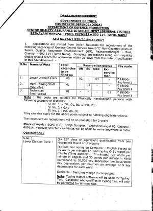 Department of Defence Production, Ministry of Defence for 05 LDC & Other Posts
