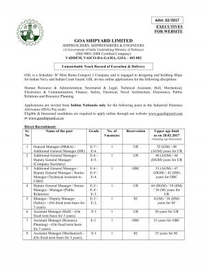 Goa Shipyard Limited Invited Application for 29 Manager and Management Trainee Posts