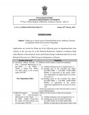 National Biodiversity Authority is Appointing Accounts Officer and Other Posts