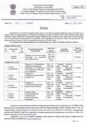 Department of Agriculture, Purulia Hiring 10 Accounts Assistant and Other Posts
