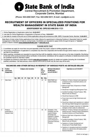 SBI Hiring 255 Officers In Specialized Positions for Wealth Management; Apply by 10 April 