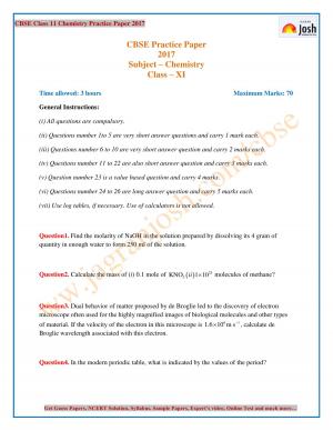 CBSE Class 11 Chemistry Practice Paper 2017 Set 3