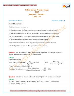 CBSE Class 11 Chemistry Solved Practice Paper 2017 Set 4