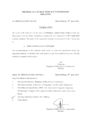 Meghalaya PSC Technician Interview result