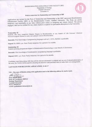 Bioinformatics Infrastructure Facility is Hiring, Apply for 4 Traineeship and Studentship Posts