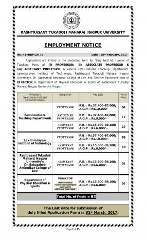Nagpur University Faculty Recruitment, Apply for 63 Professor, Associate Professor and Other 