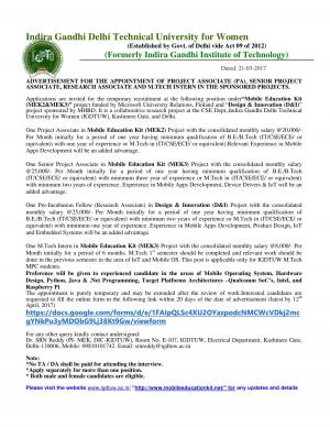 IGTUW Hiring 04 Project Associate and Other Posts