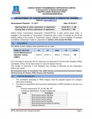 OPTCL Hiring 150 Junior Maintenance & Operator Trainee (JMOT) Post; Apply before 24 April