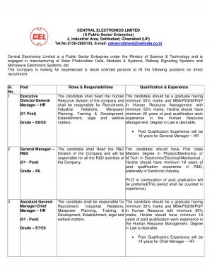 Central Electronics Limited Openings 2017 for 19 Executive Director, GM & Other Posts