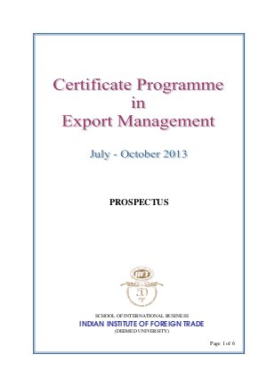 Certificate Programme in Export Management Prospectus