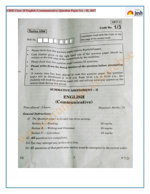 CBSE Class 10 English Communicative Question Paper SA II 2017