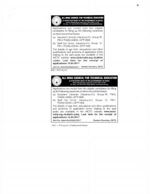 AICTE Recruitment 2017 for 02 Posts of Assistant Librarian & Staff Car Driver