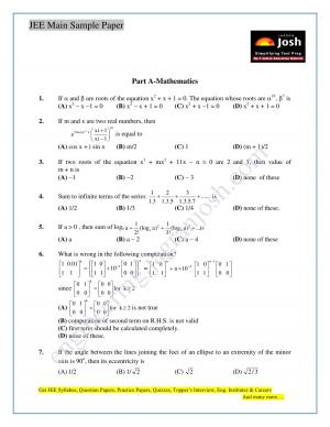 JEE Main Sample Paper Set 12 Mathematics Questions