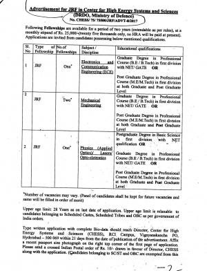 Center for High Energy Systems and Sciences Recruitment 2017 for 4 JRF Posts