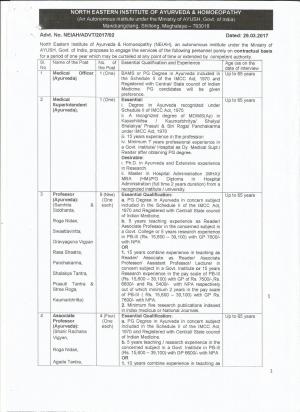NEIAH Recruitment 2017 for 28 Faculty & Other Posts
