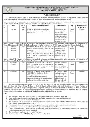RMRIMS Recruitment 2017 for 04 Posts of Doctor, Clinical Research Assistant & Others