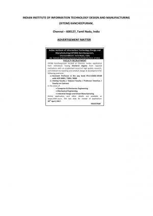 IIITDM, Kancheepuram Recruitment 2017 for 7 Assistant Professor, Professor Emeritus and other Posts